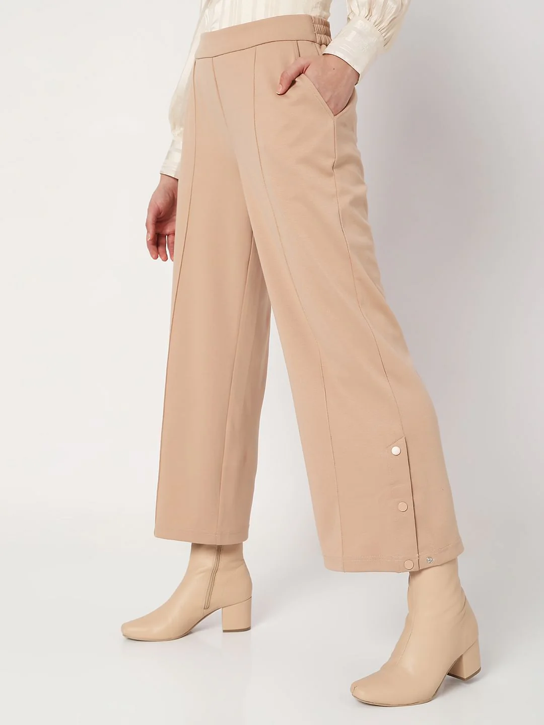 Brown Mid Rise Flared Pants - Image 3