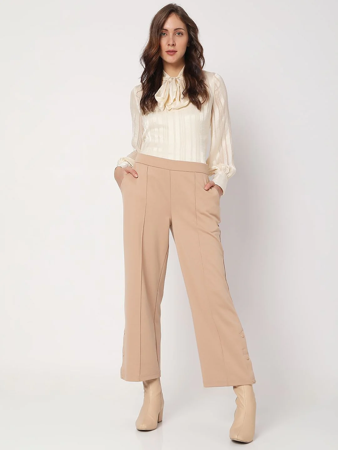 Brown Mid Rise Flared Pants - Image 6