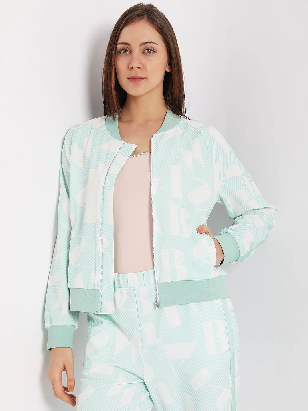 Green Printed Zip-Up Co-Ord Sweatshirt - Image 2
