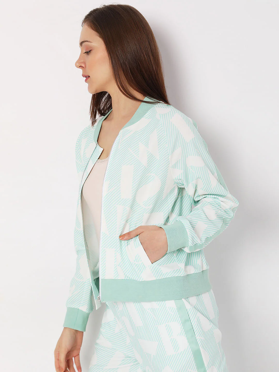Green Printed Zip-Up Co-Ord Sweatshirt - Image 3