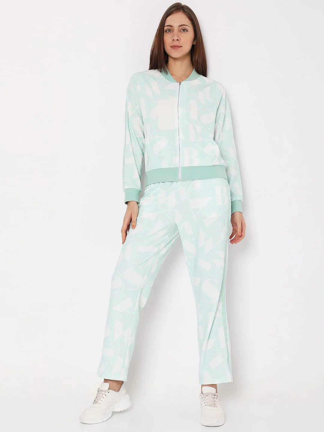 Green Printed Zip-Up Co-Ord Sweatshirt - Image 5