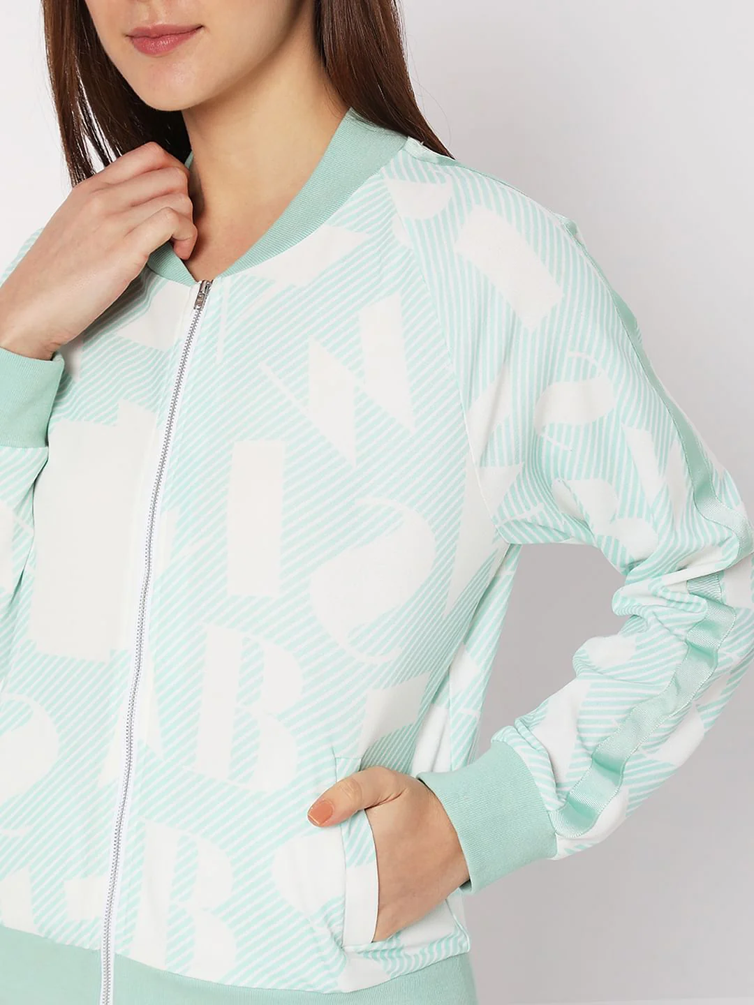 Green Printed Zip-Up Co-Ord Sweatshirt - Image 6