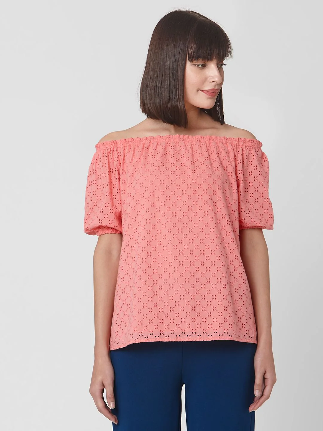 Coral Cut Work Off Shoulder Top - Image 2