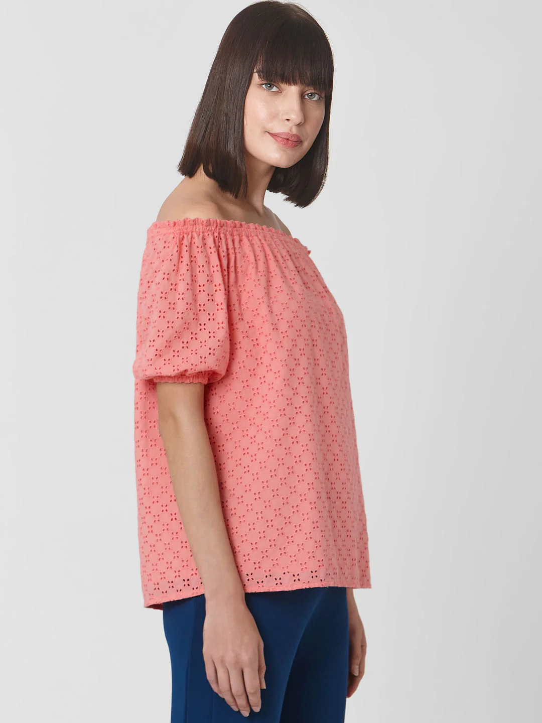 Coral Cut Work Off Shoulder Top - Image 3
