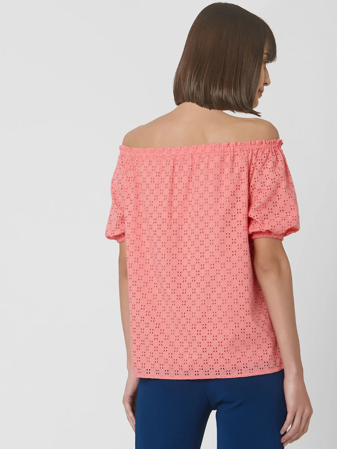 Coral Cut Work Off Shoulder Top - Image 4