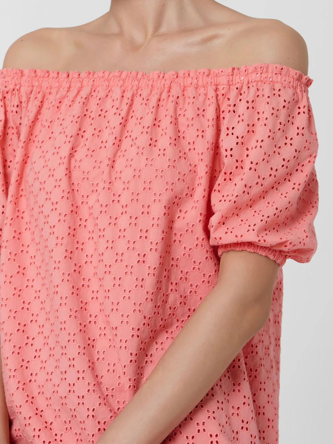 Coral Cut Work Off Shoulder Top - Image 6
