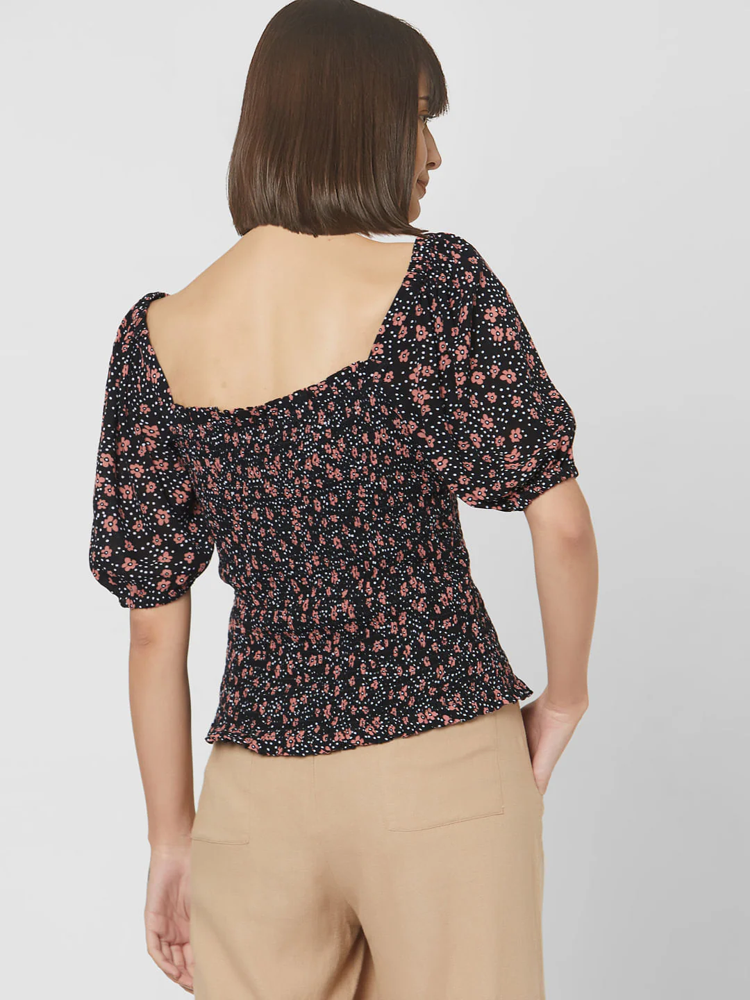 Black All Over Floral Print Smock Top - Image 4
