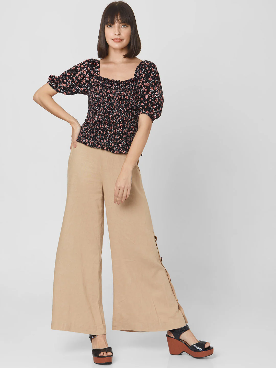 Black All Over Floral Print Smock Top - Image 5