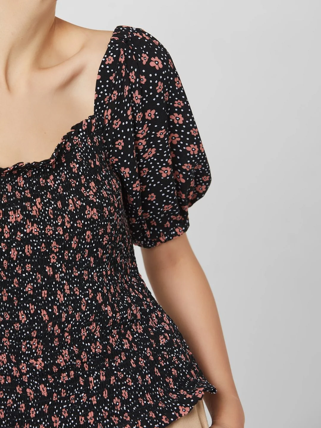 Black All Over Floral Print Smock Top - Image 6