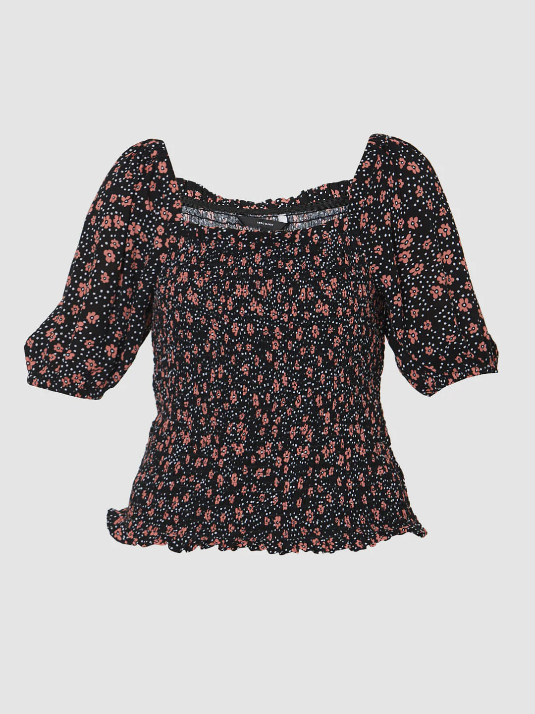 Black All Over Floral Print Smock Top - Image 7