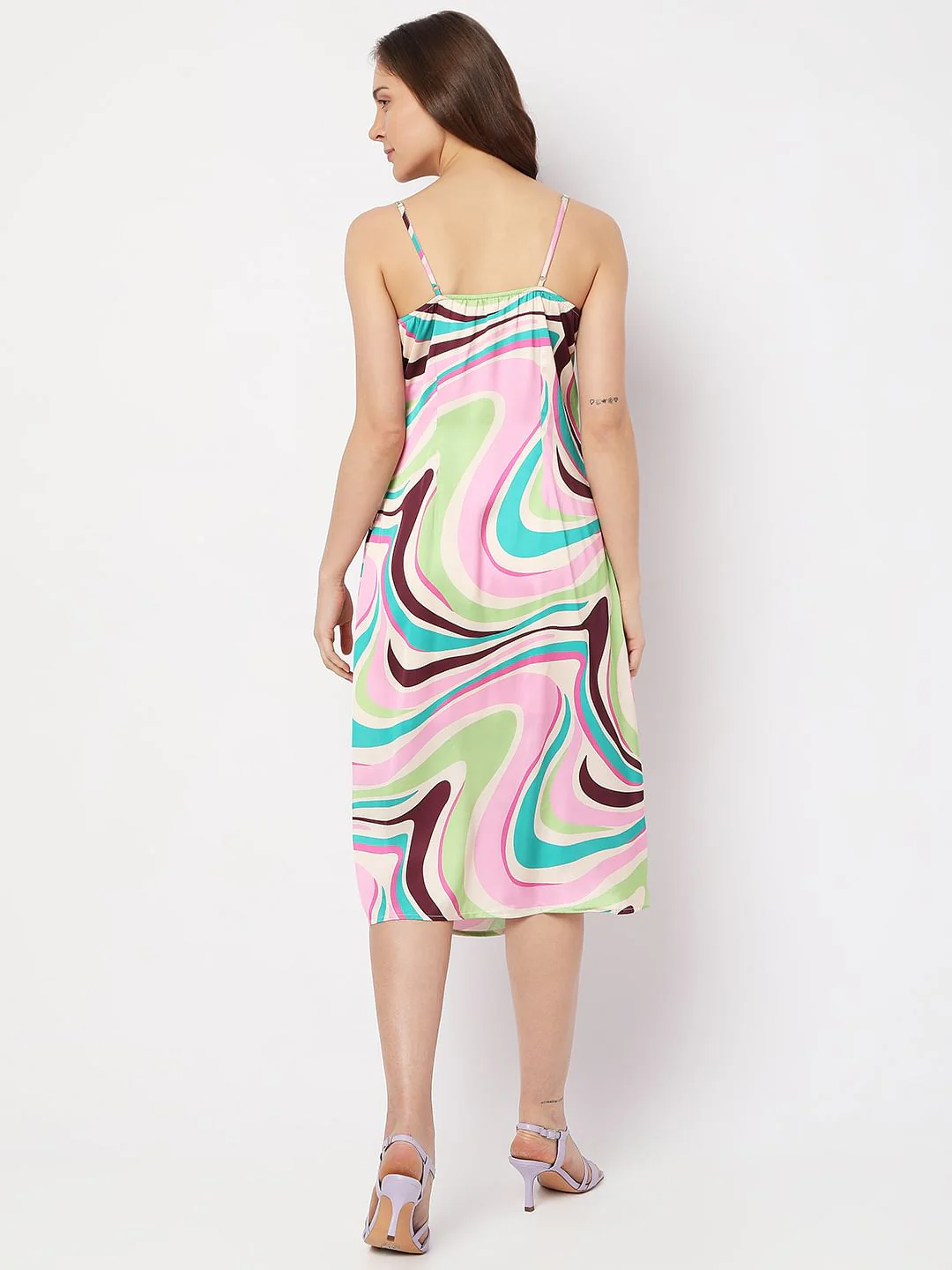Beige Colourblocked Swirl Print Dress - Image 4