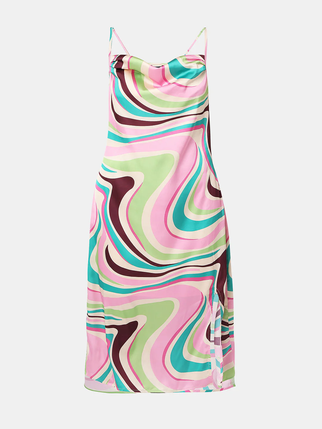 Beige Colourblocked Swirl Print Dress - Image 6
