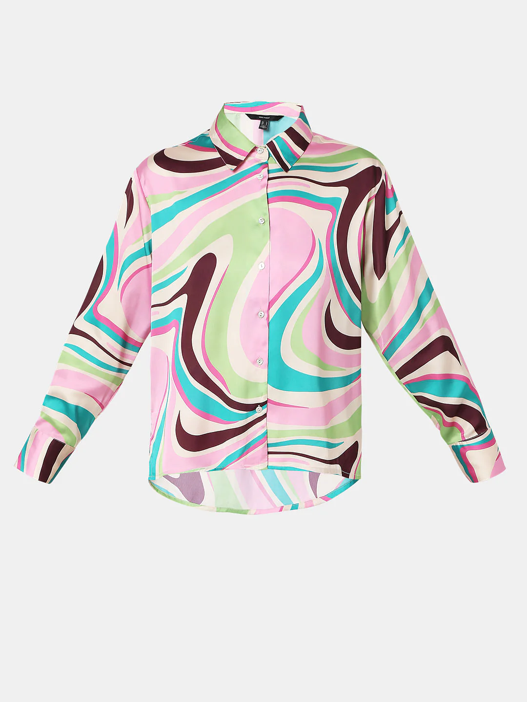 Beige Swirl Print Co-Ord Satin Shirt - Image 7