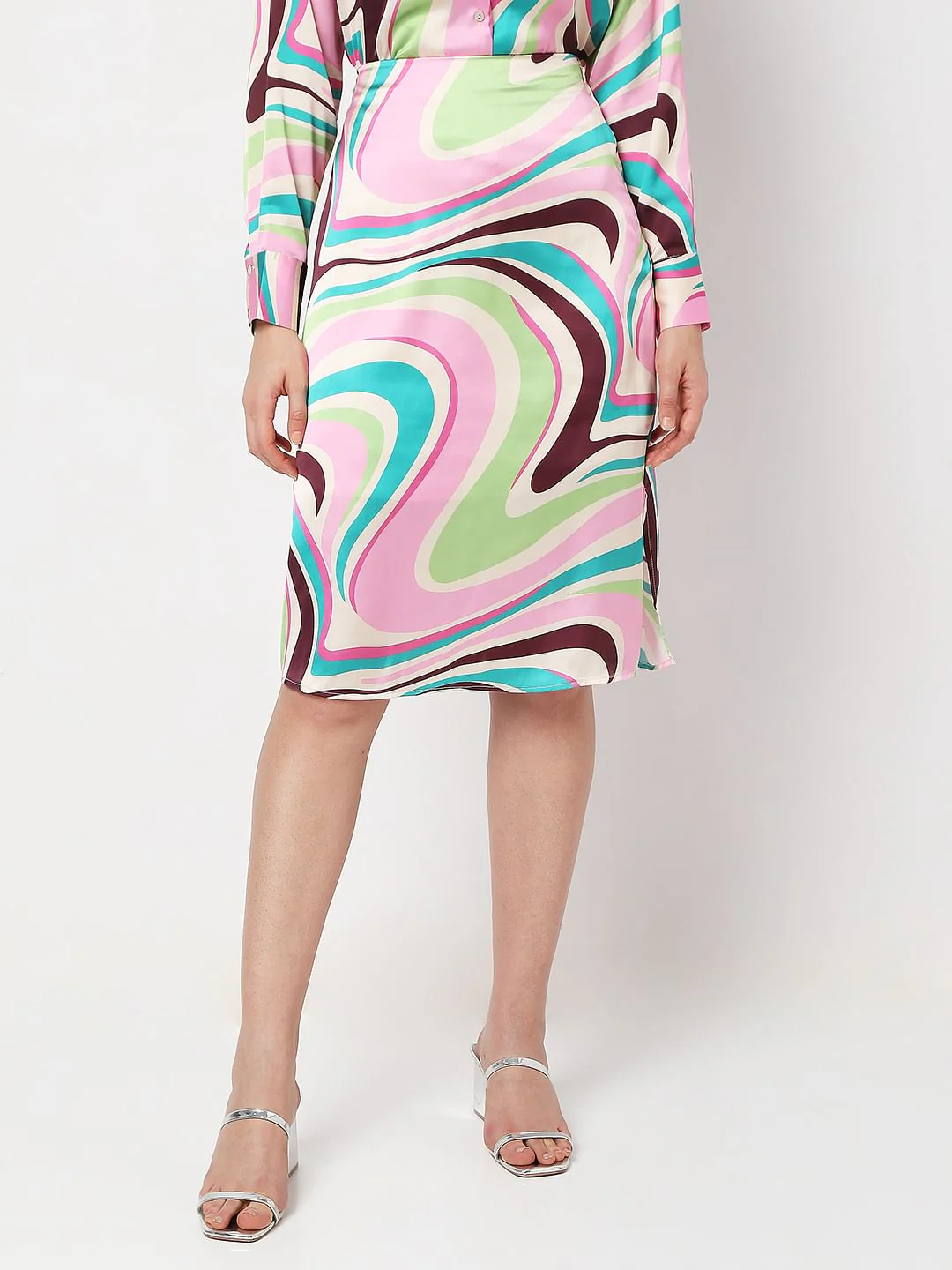 Beige High Rise Swirl Print Co-Ord Skirt - Image 2
