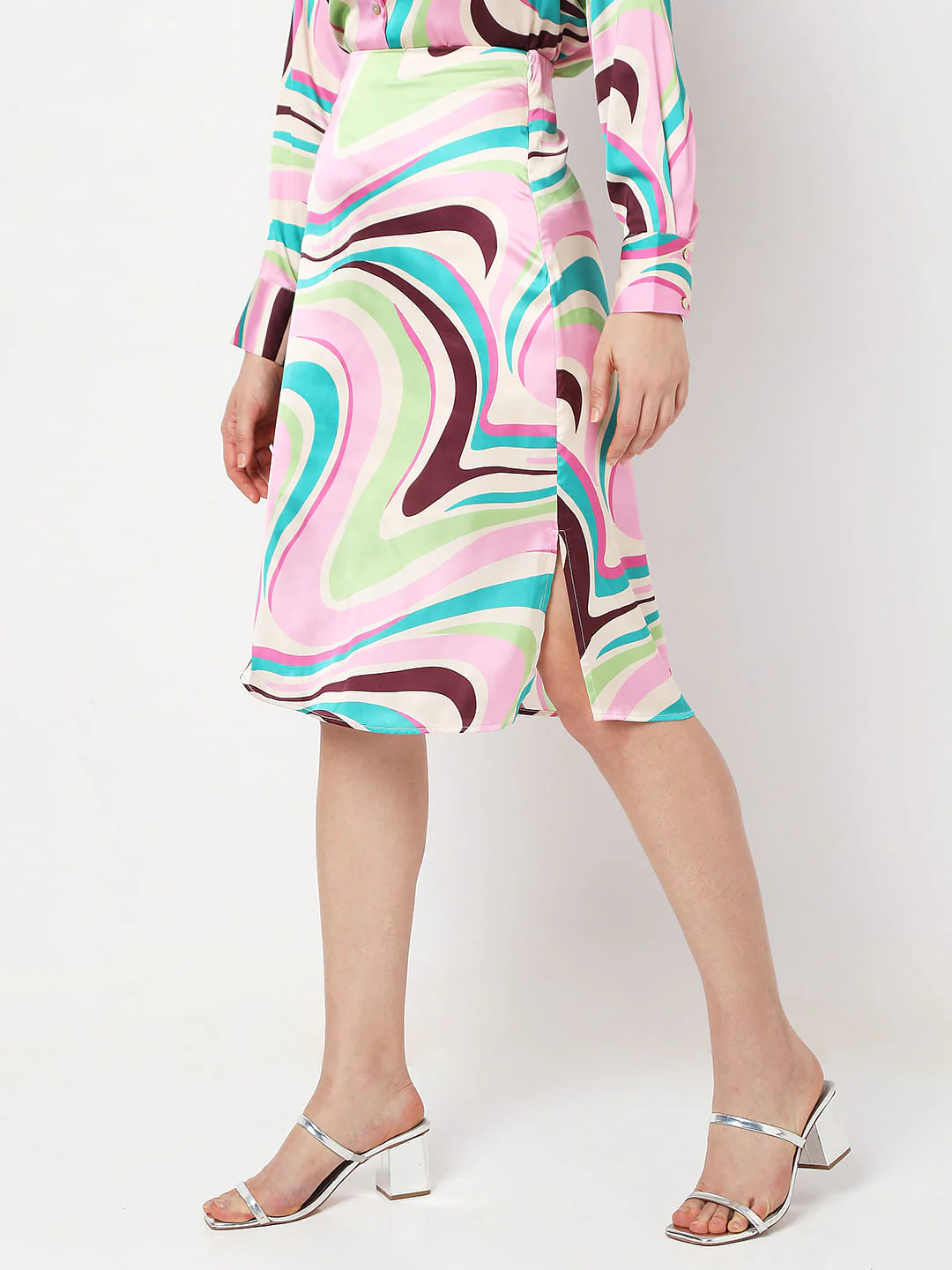Beige High Rise Swirl Print Co-Ord Skirt - Image 3