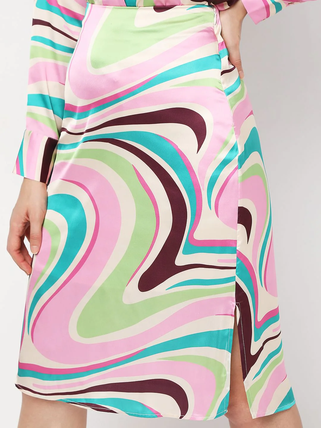 Beige High Rise Swirl Print Co-Ord Skirt - Image 5
