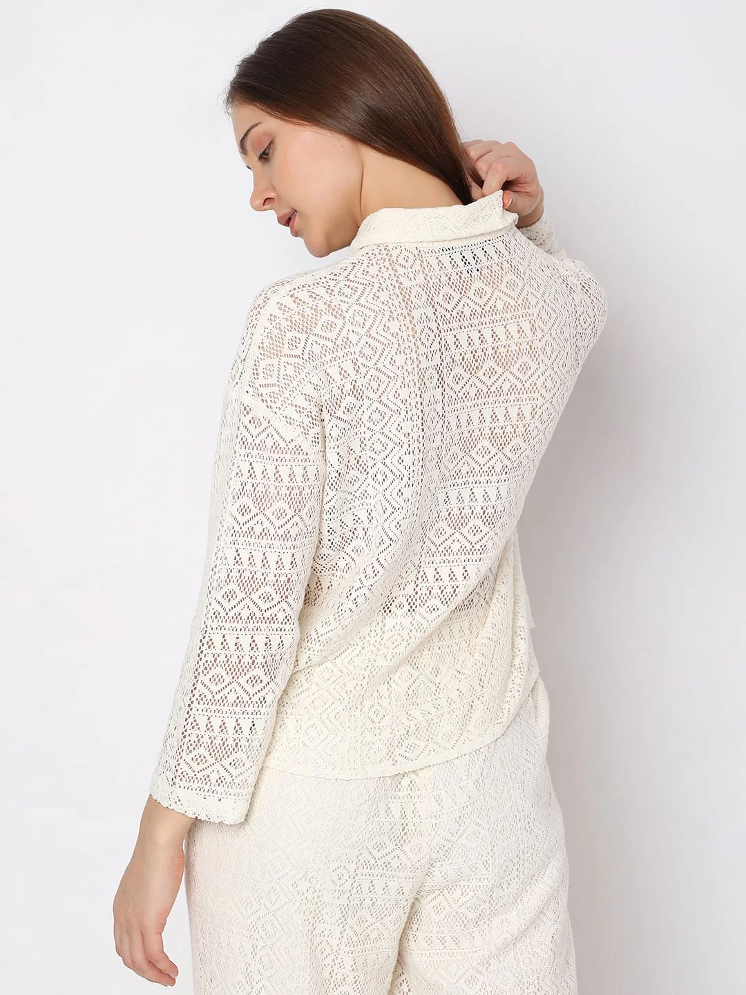 White Crochet Lace Co-Ord Set Shirt - Image 4