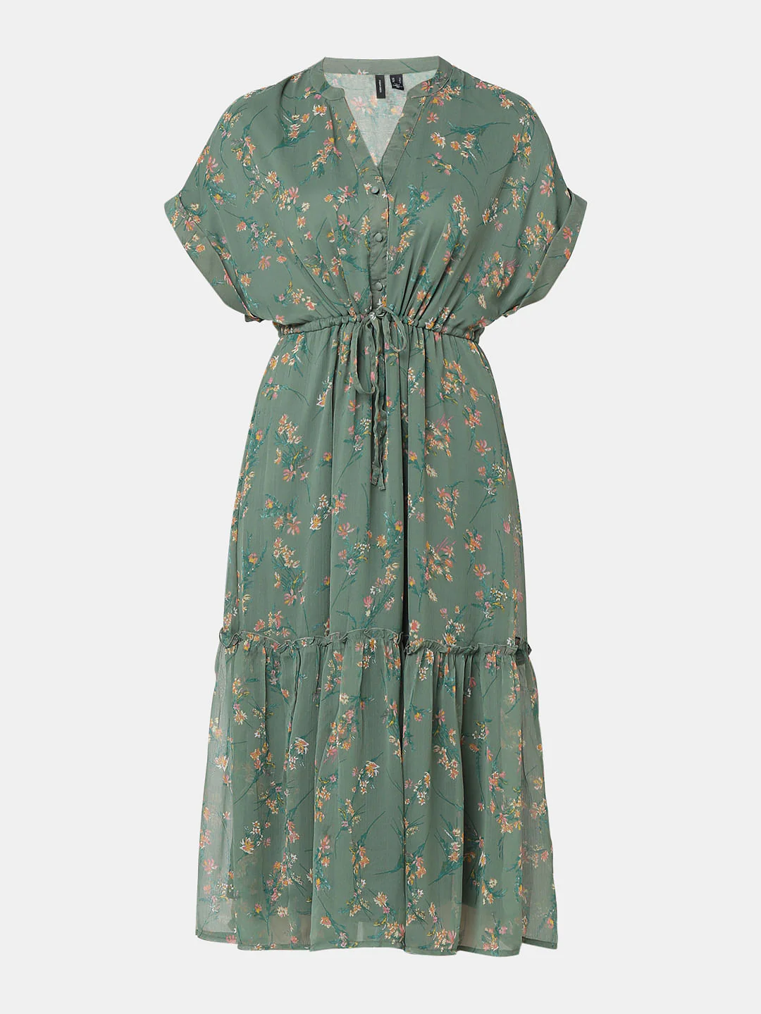 Dull Green Floral Print Midi Dress - Image 6