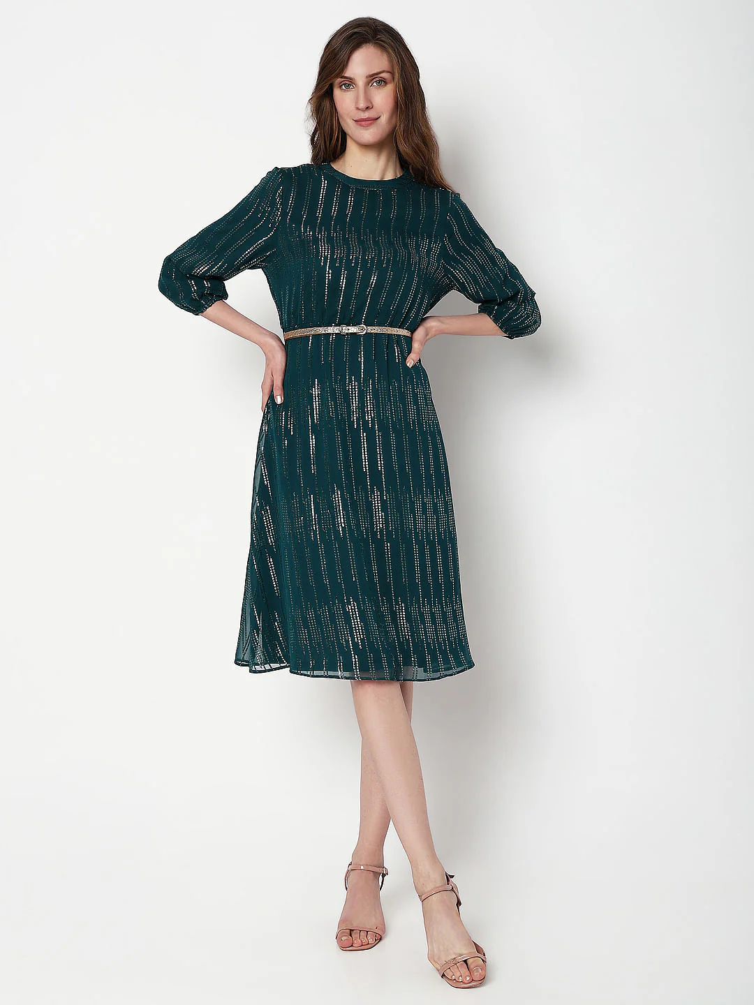 Teal Shimmer Fit & Flare Dress - Image 2