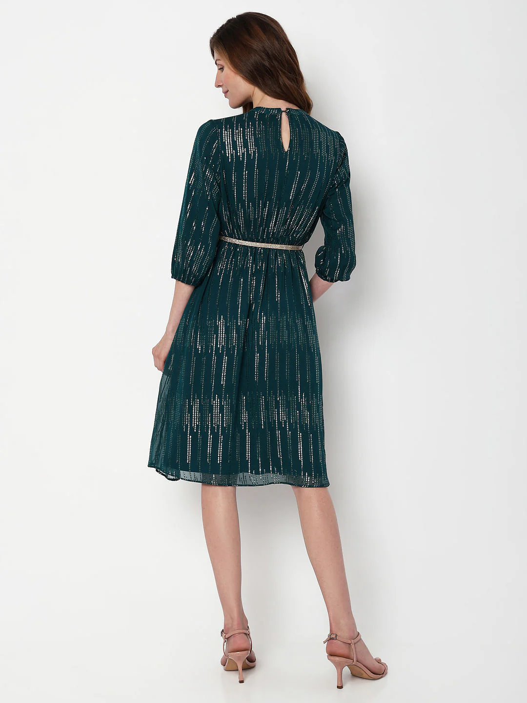 Teal Shimmer Fit & Flare Dress - Image 4