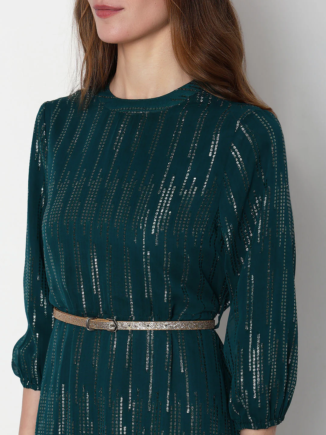 Teal Shimmer Fit & Flare Dress - Image 6