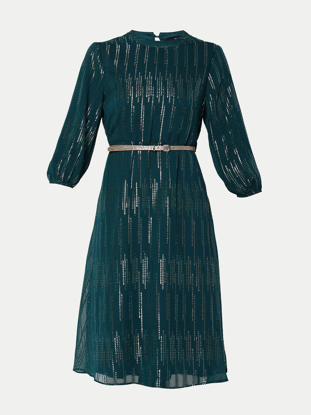 Teal Shimmer Fit & Flare Dress - Image 7