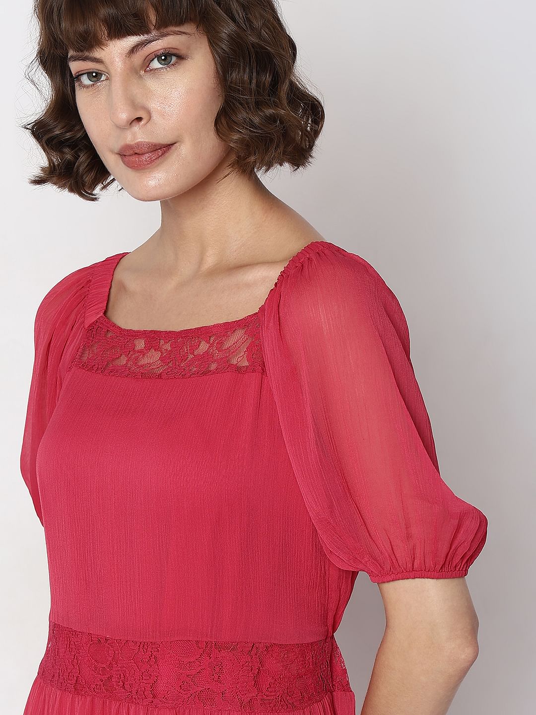 Pink Lace Insert Tiered Maxi Dress - Image 5