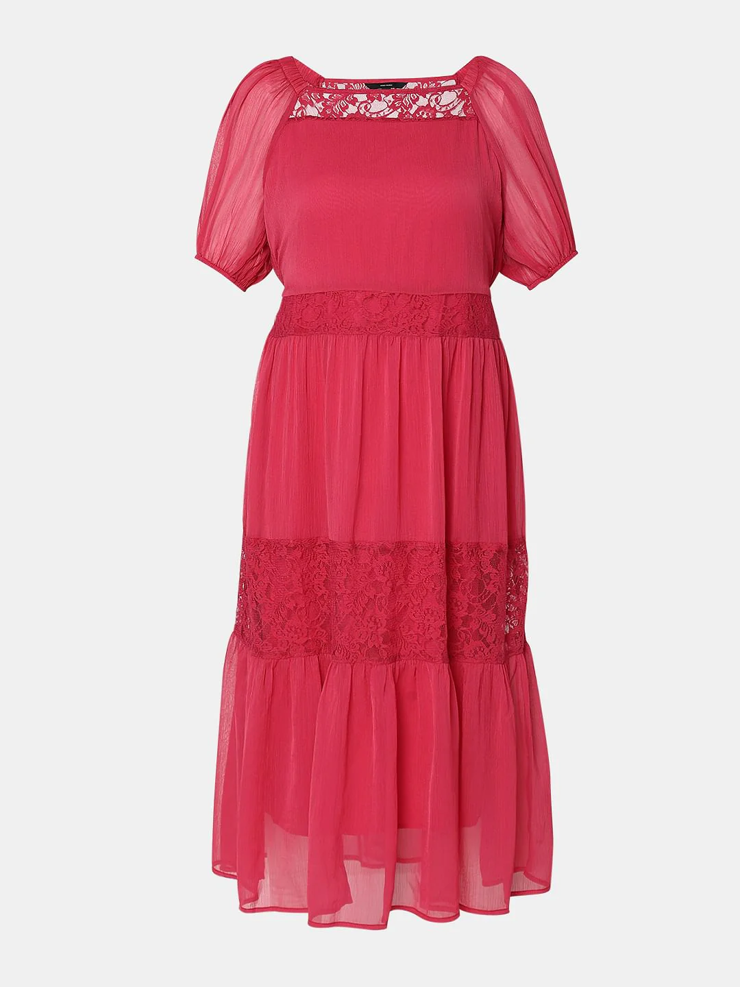 Pink Lace Insert Tiered Maxi Dress - Image 7