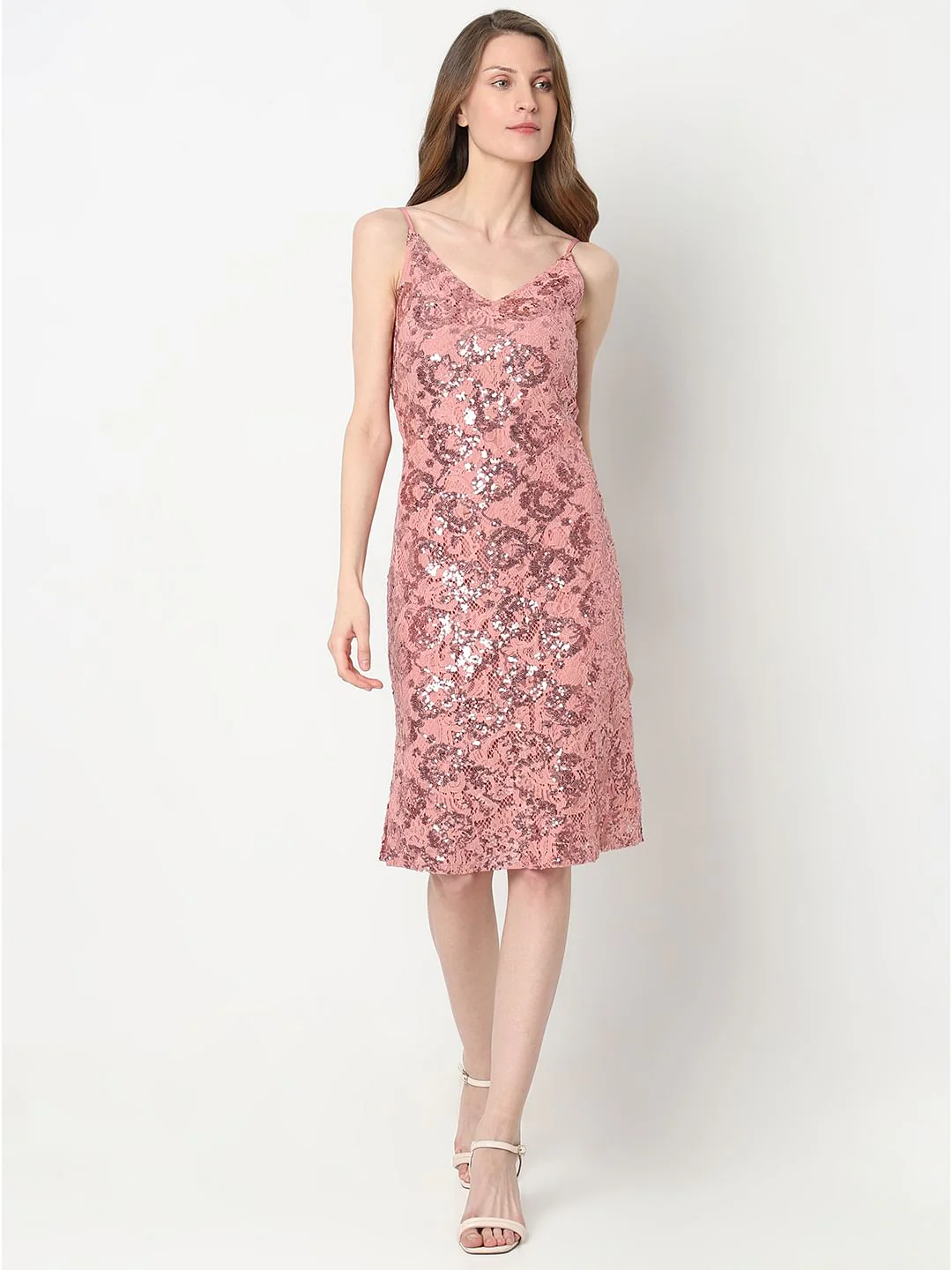 Pink Sequinned Shift Dress - Image 2
