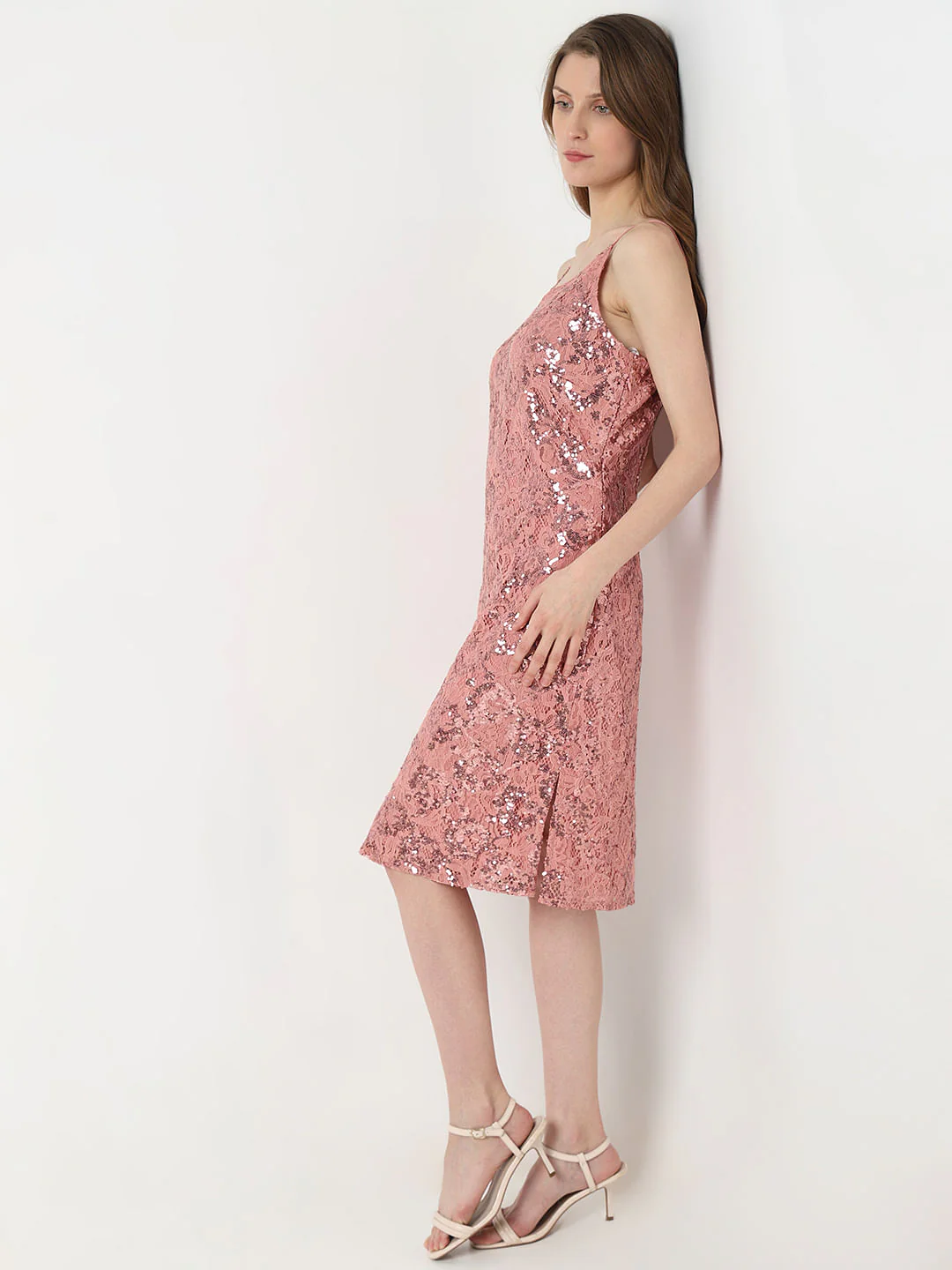 Pink Sequinned Shift Dress - Image 5