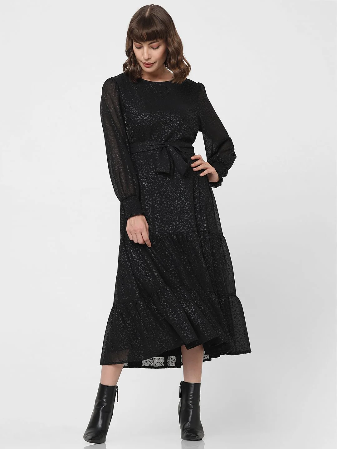 Black Textured Midi Dress - Image 2