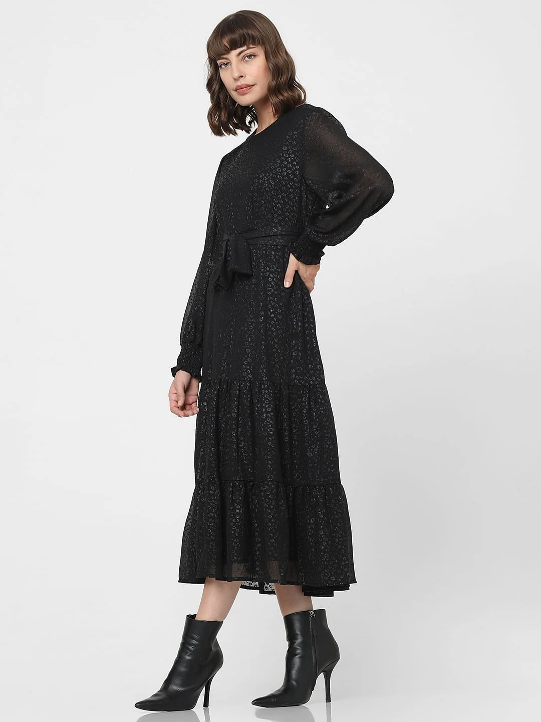 Black Textured Midi Dress - Image 3
