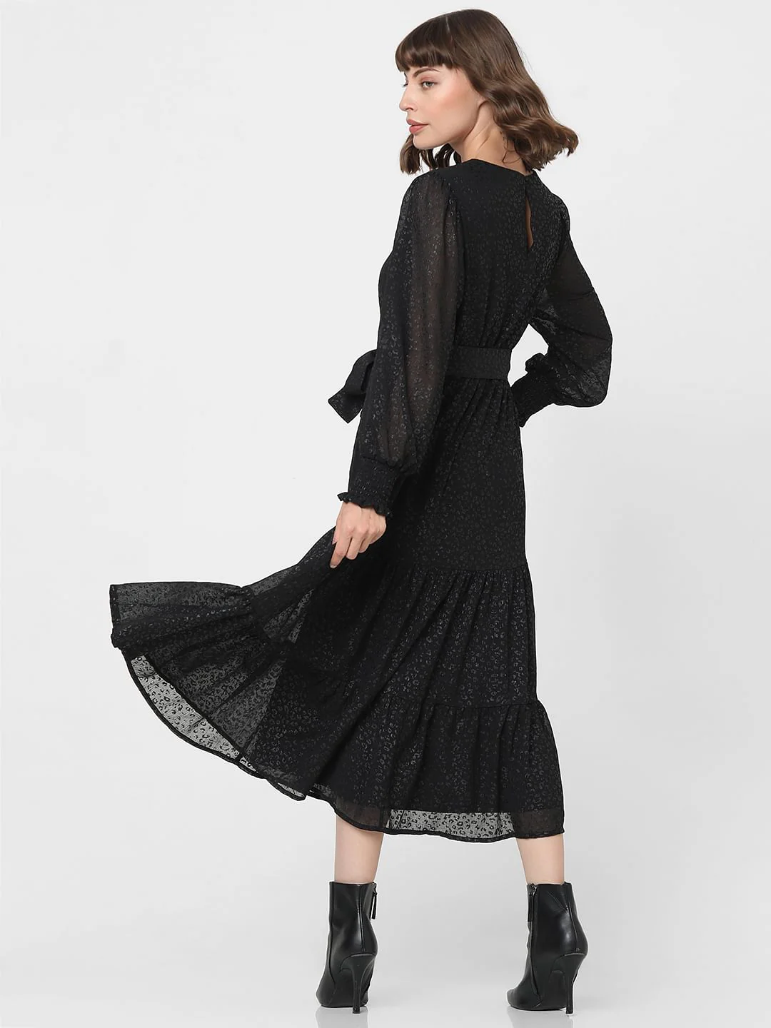 Black Textured Midi Dress - Image 4