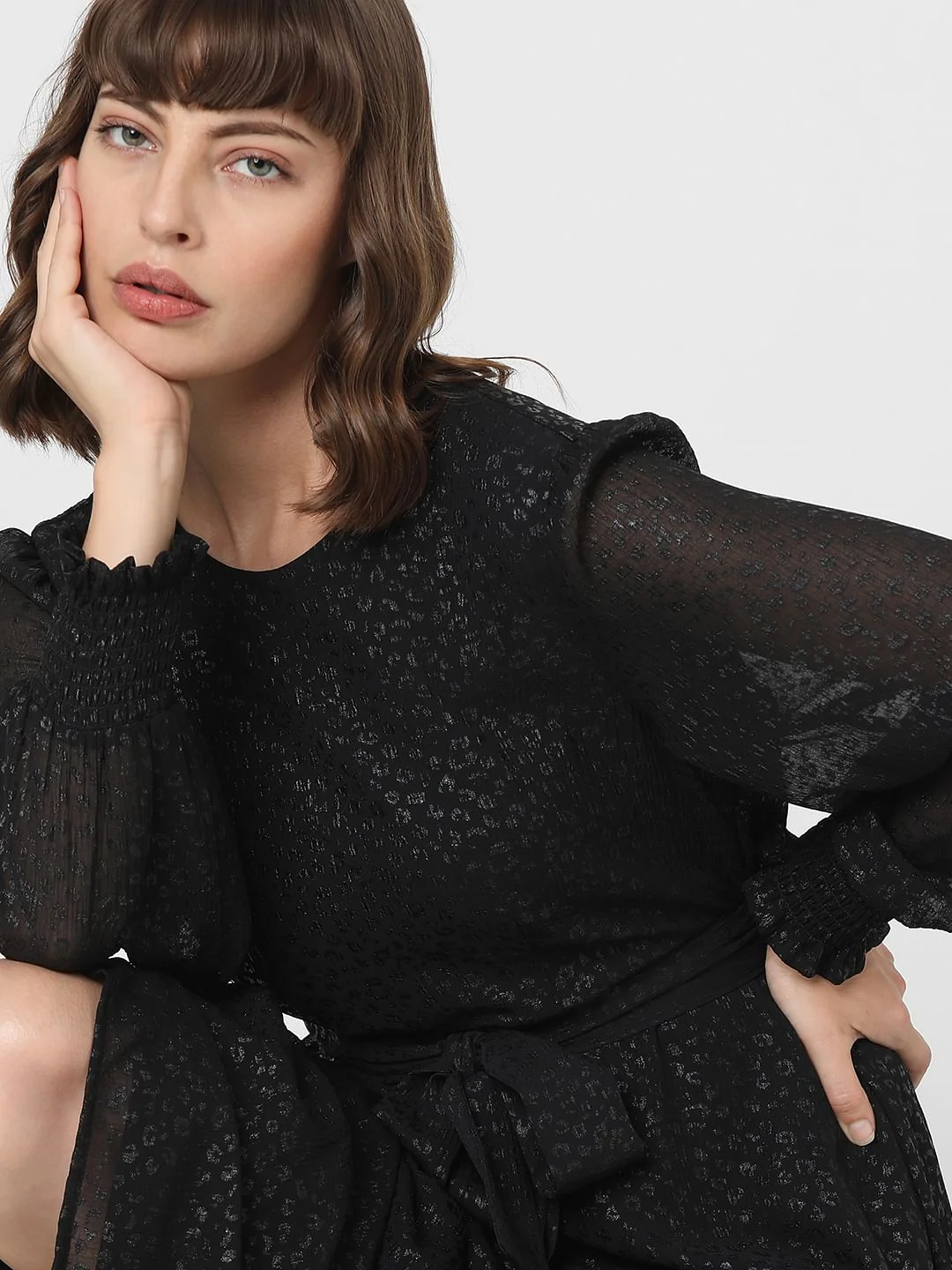 Black Textured Midi Dress - Image 5