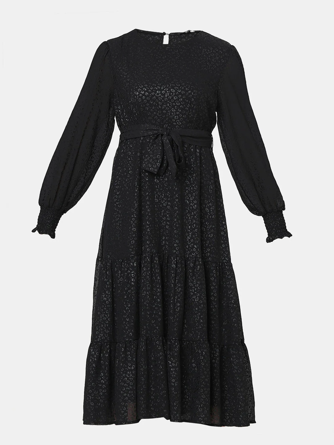 Black Textured Midi Dress - Image 6