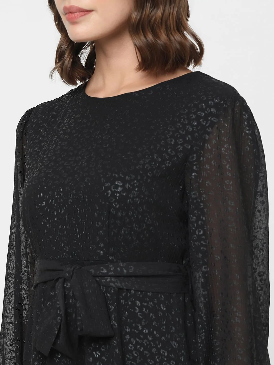 Black Textured Midi Dress - Image 7