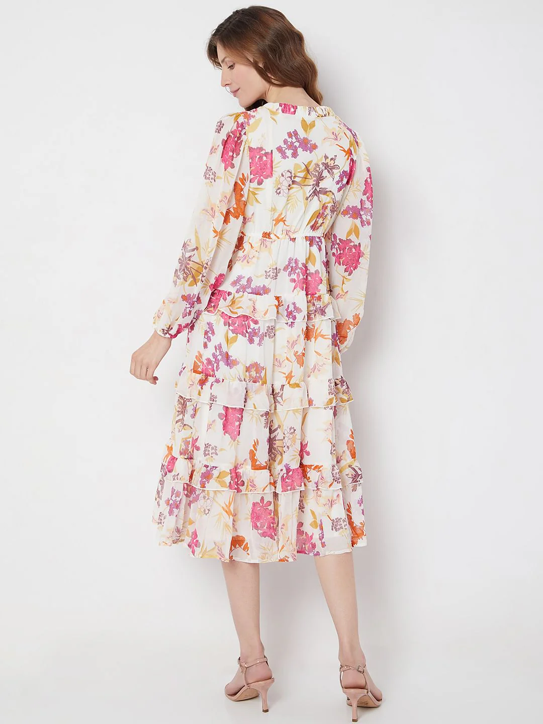 White & Pink Floral Midi Dress - Image 4
