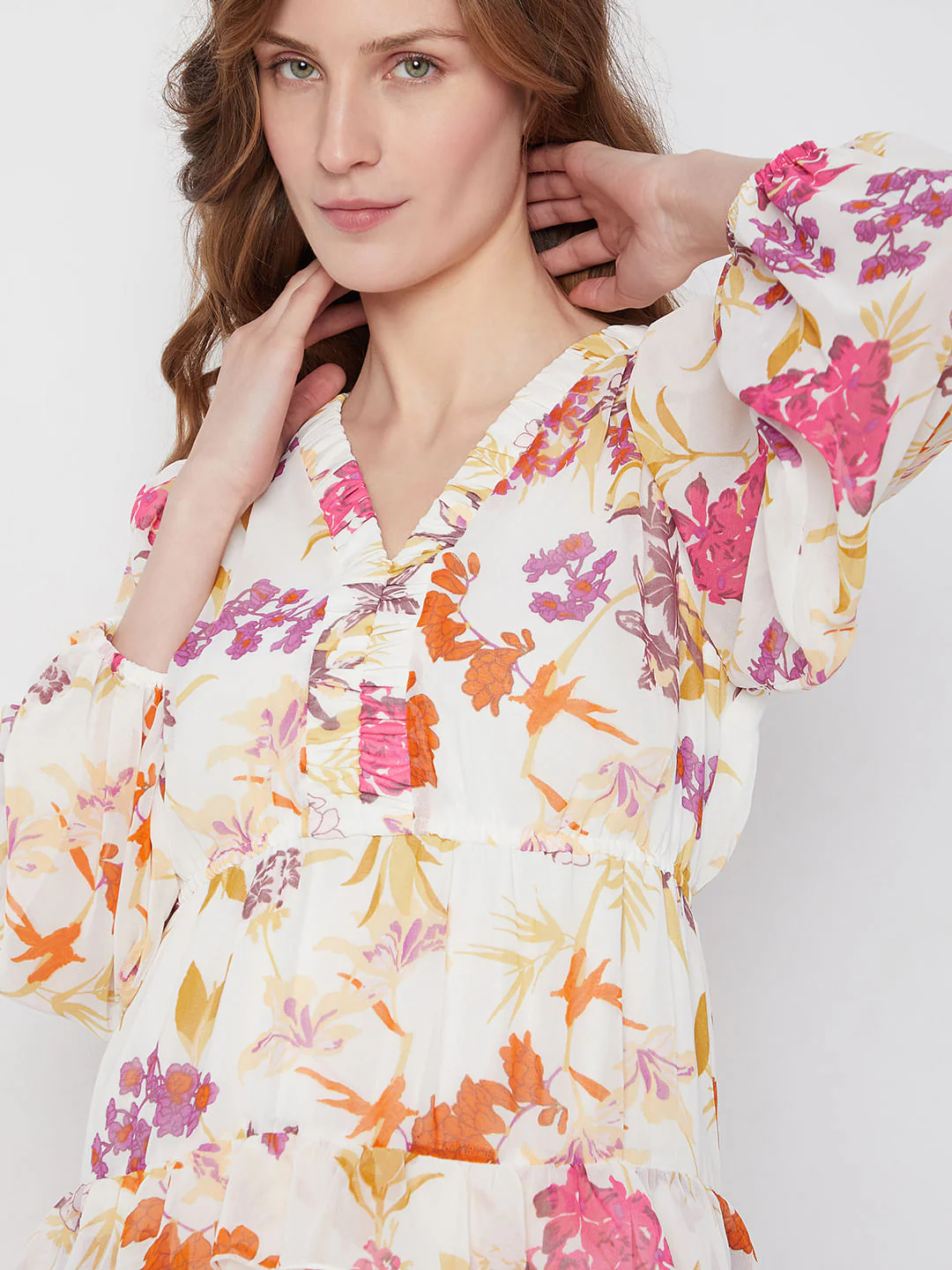 White & Pink Floral Midi Dress - Image 5