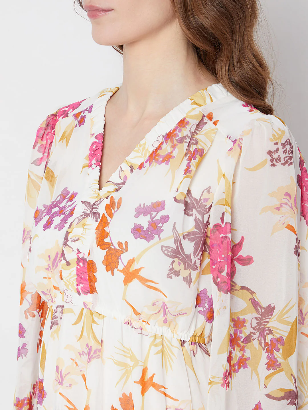 White & Pink Floral Midi Dress - Image 6