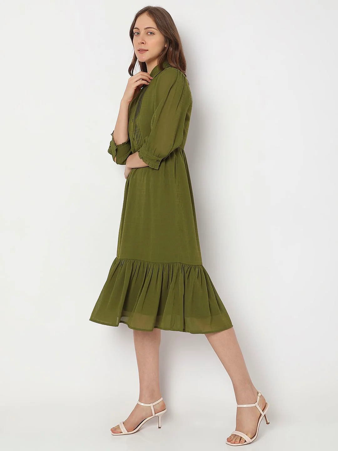 Olive Green Midi Shirt Dress - Image 3