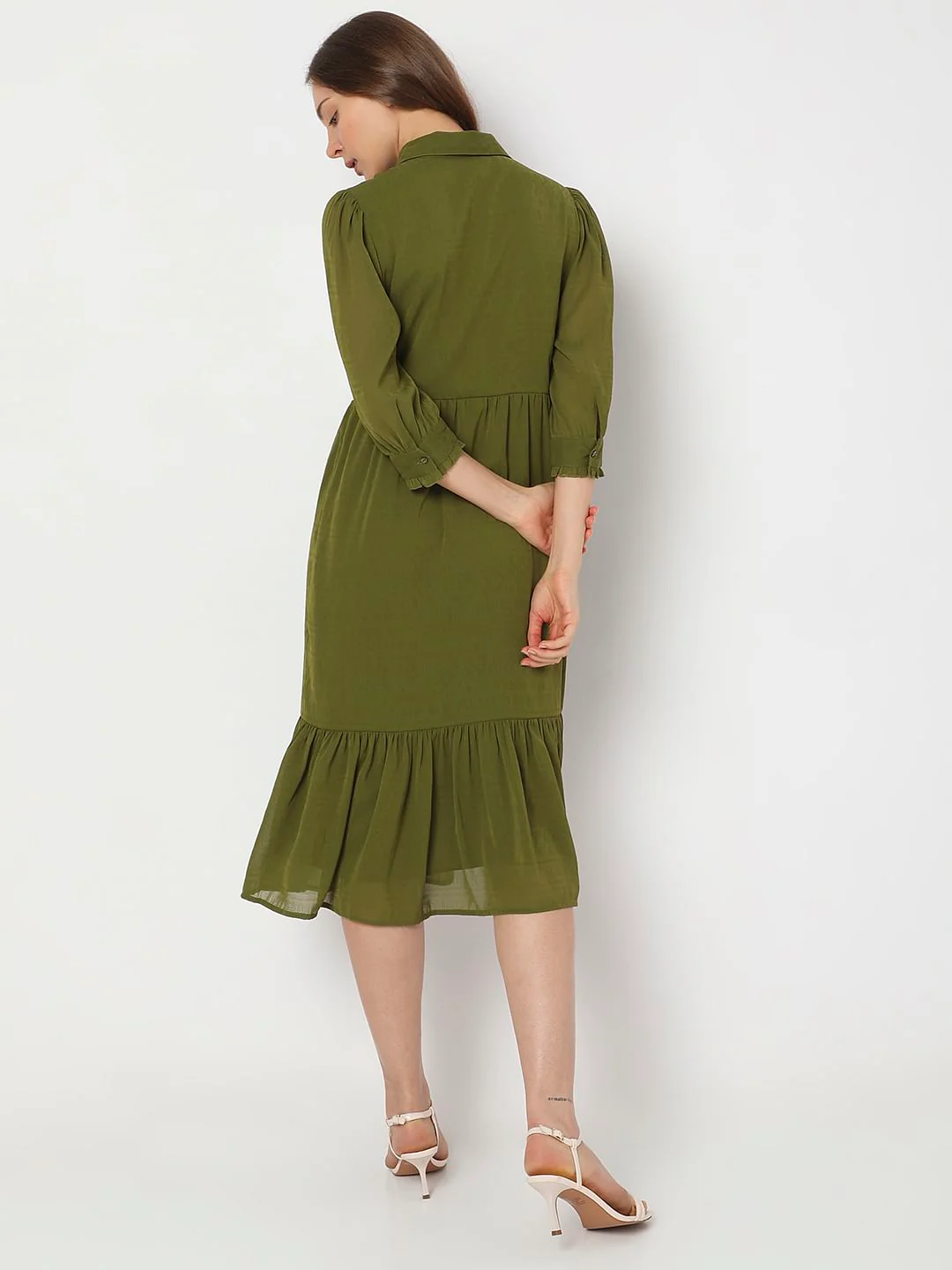 Olive Green Midi Shirt Dress - Image 4