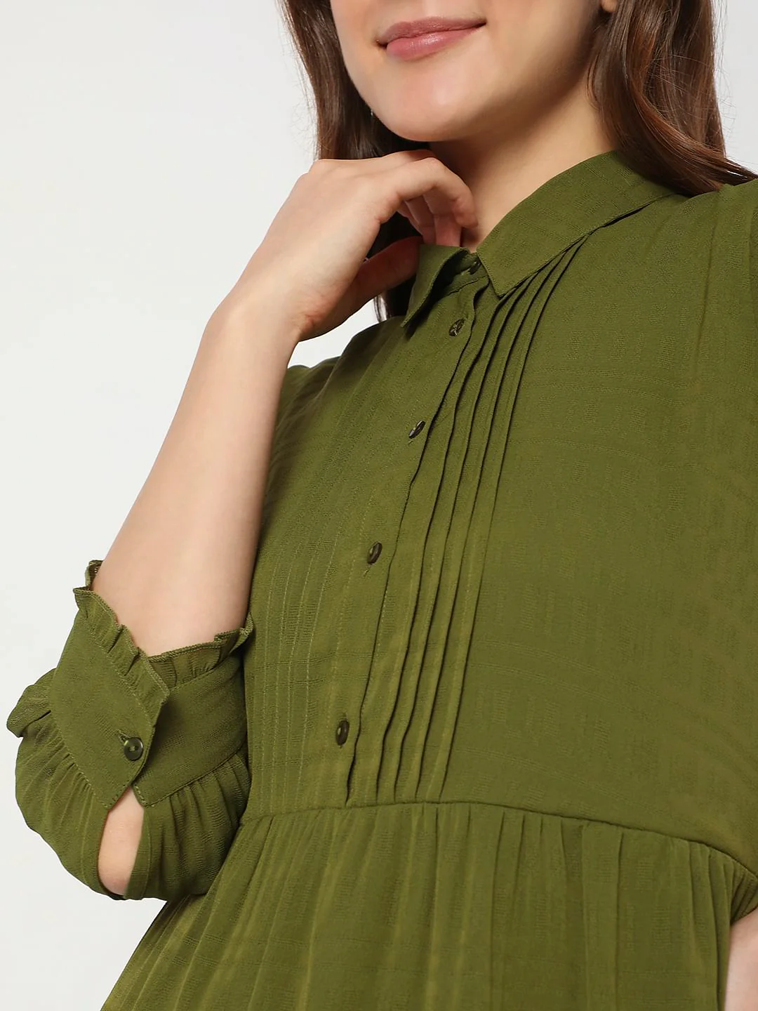 Olive Green Midi Shirt Dress - Image 5