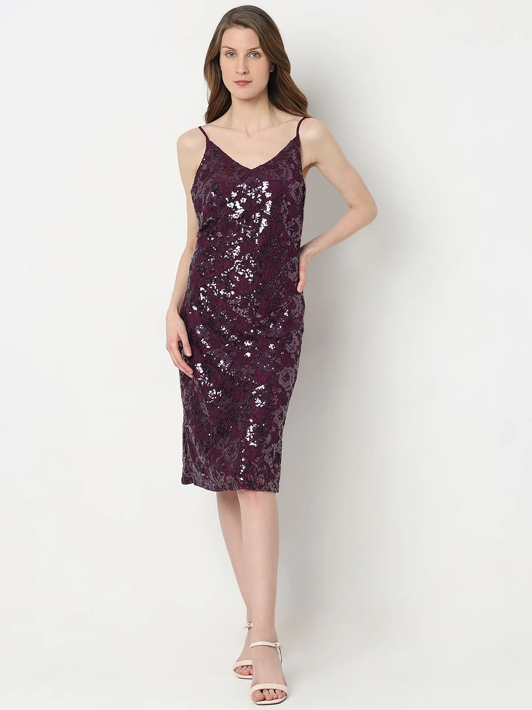 Dark Purple Sequinned Shift Dress - Image 2