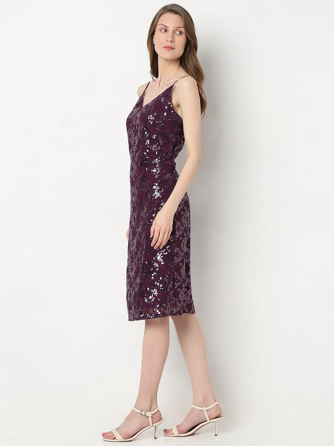 Dark Purple Sequinned Shift Dress - Image 3