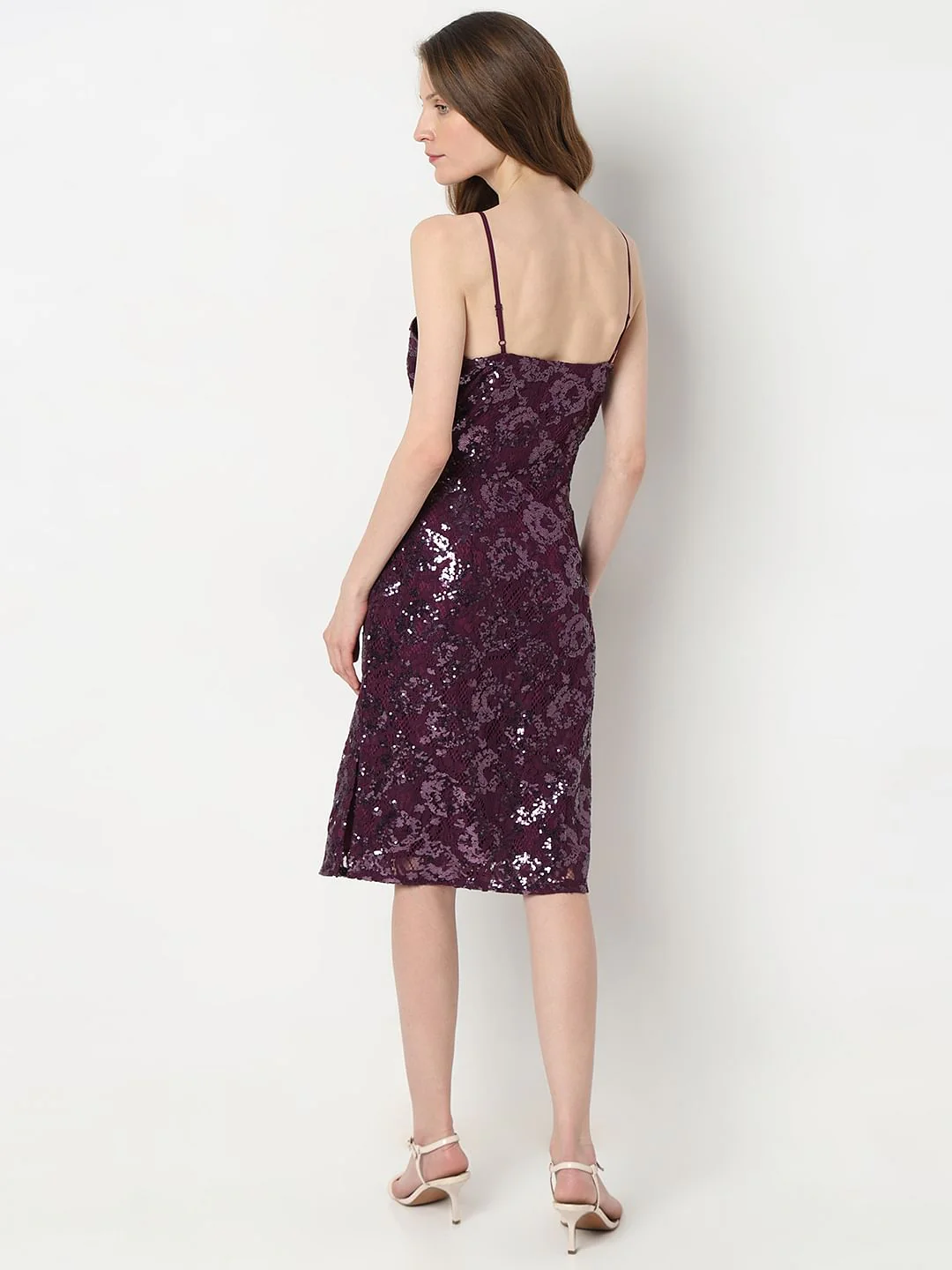 Dark Purple Sequinned Shift Dress - Image 4