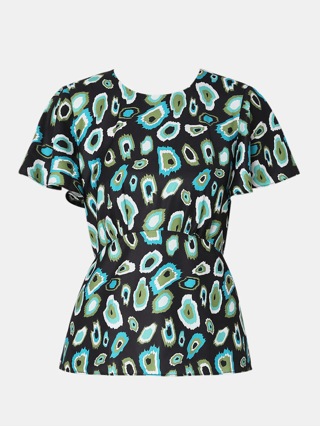 Black Abstract Print Peplum Top - Image 7