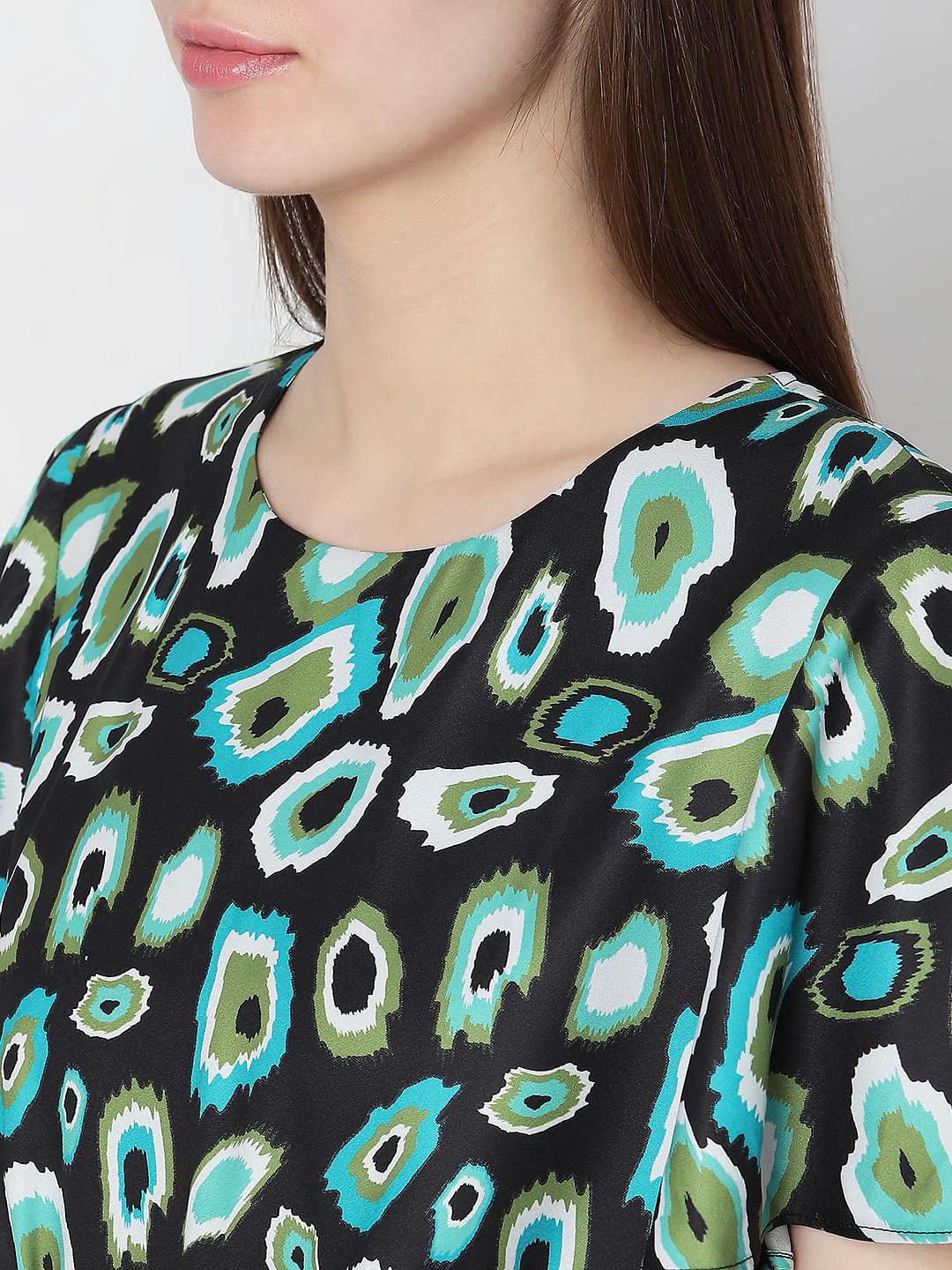 Black Abstract Print Peplum Top - Image 8