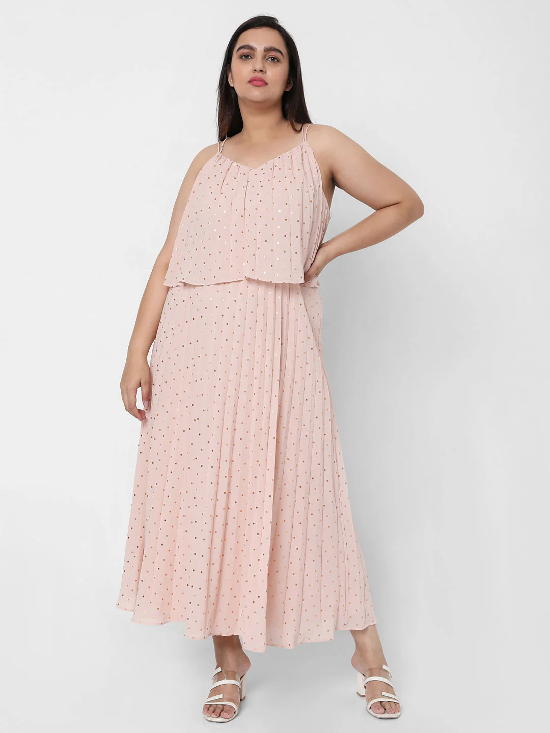 Curve Pink Pleated Foil Print Maxi Dress - Image 2
