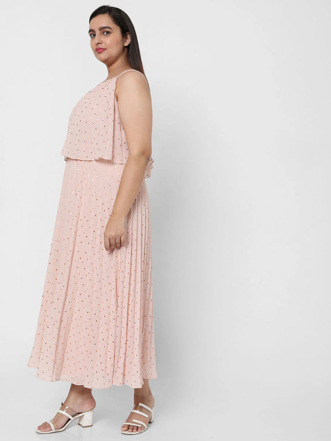 Curve Pink Pleated Foil Print Maxi Dress - Image 3
