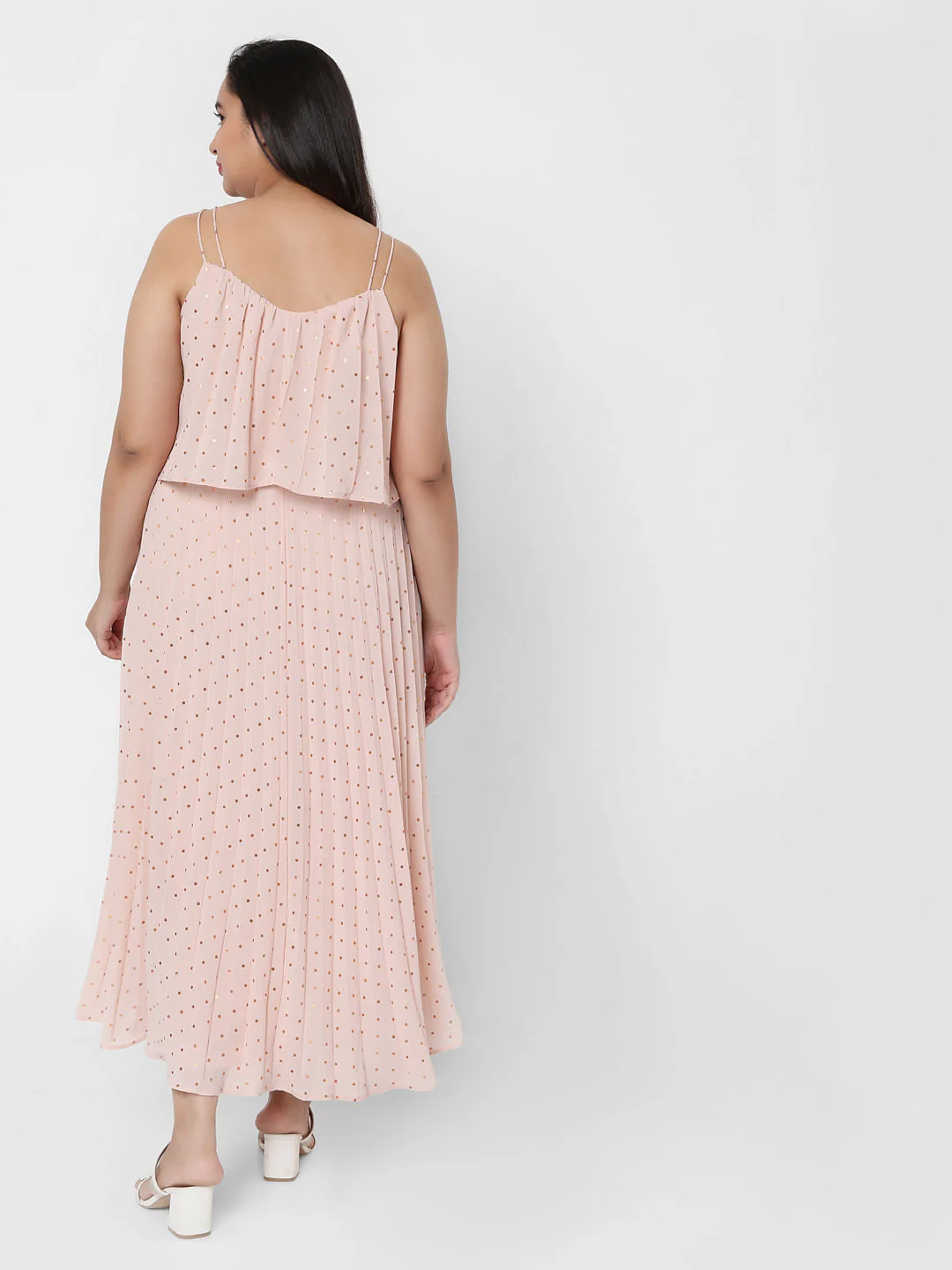 Curve Pink Pleated Foil Print Maxi Dress - Image 4